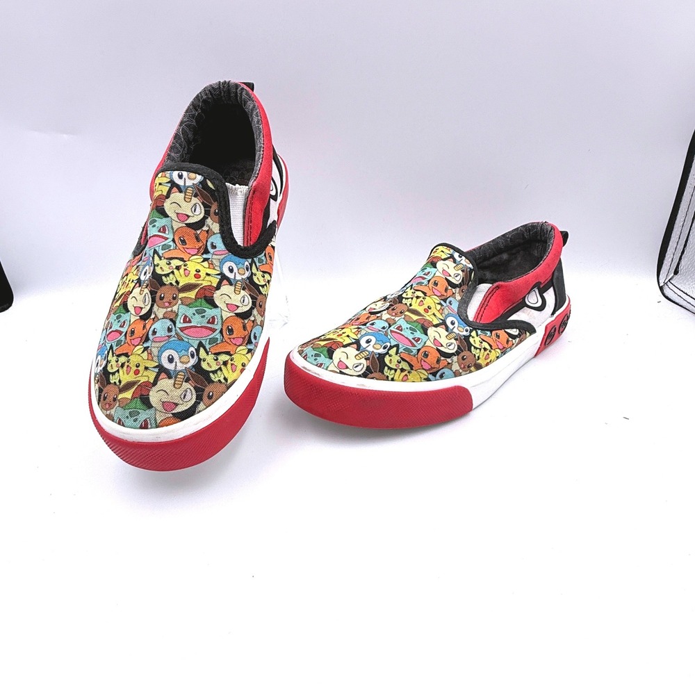 Ground Up Pokemon Kids Size 3 Slip On Canvas Sneakers Pikachu All Over Print Red
